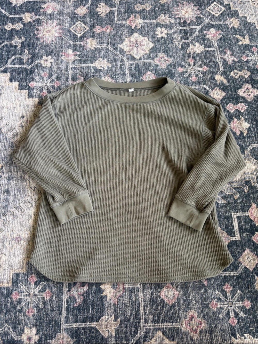Uniqlo size small waffle thermal shirt green 3/4 length sleeves